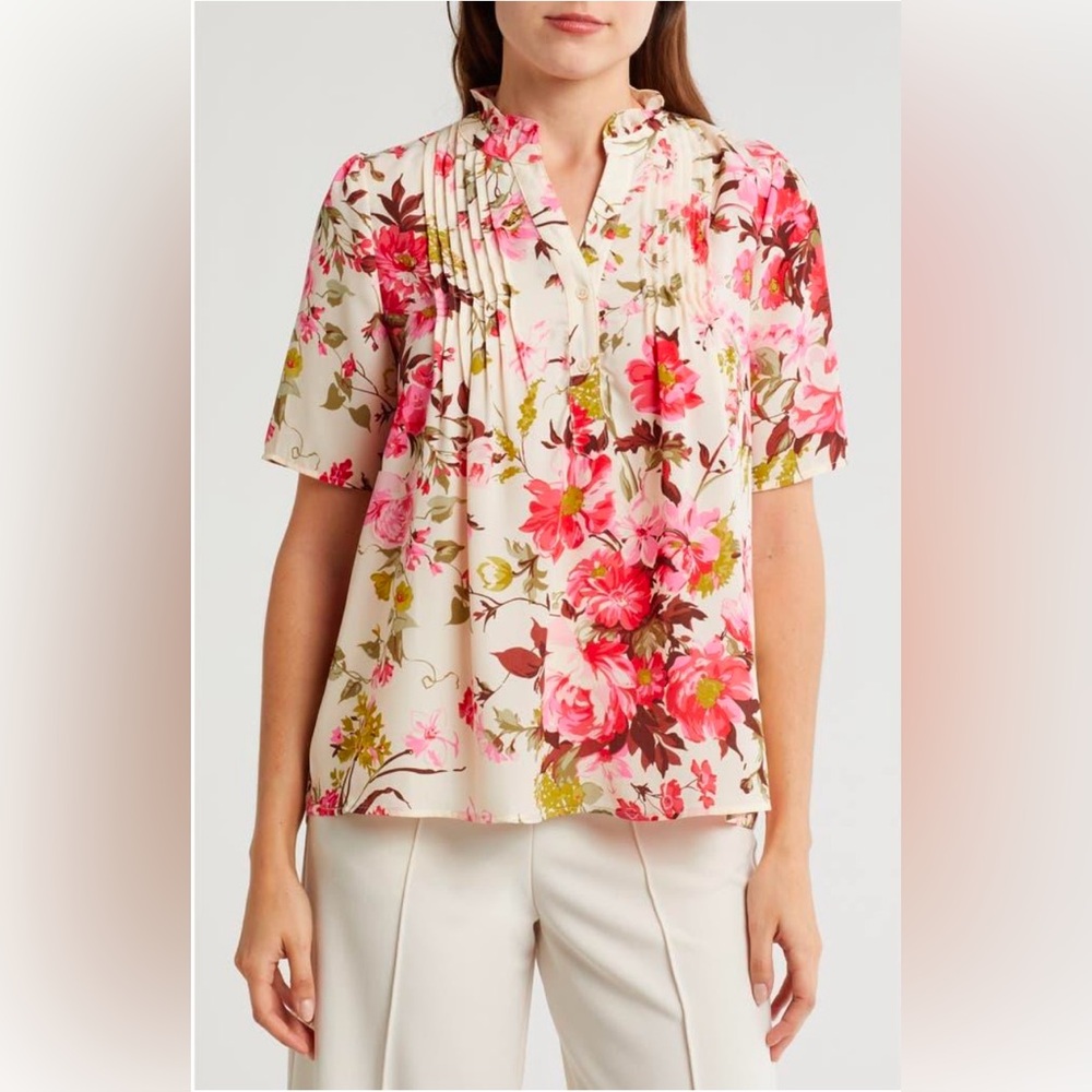 BNWT ($68USD) T TAHARI Ivory/Pink Floral Print Blouse